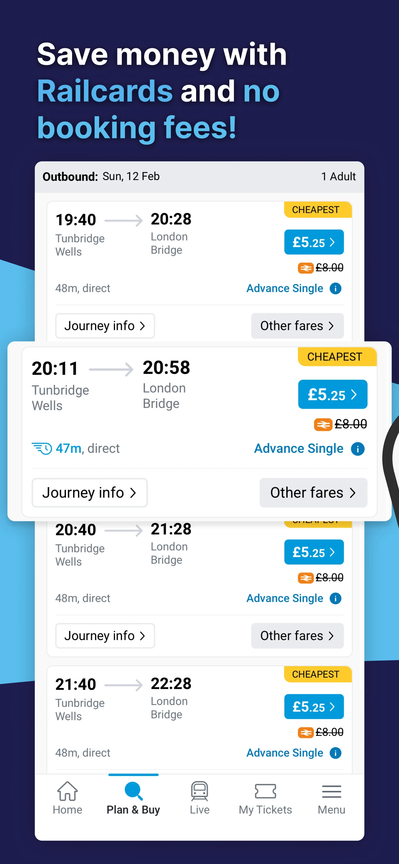 Southeastern: Train tickets screenshot